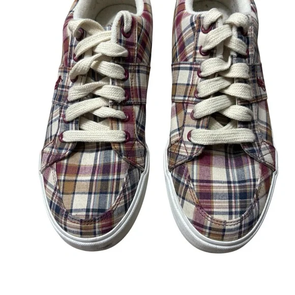 POLO RALPH LAUREN Madras Maroon / Tan Plaid‎ Humberto Canvas Sneakers Size 8D - Picture 4 of 9